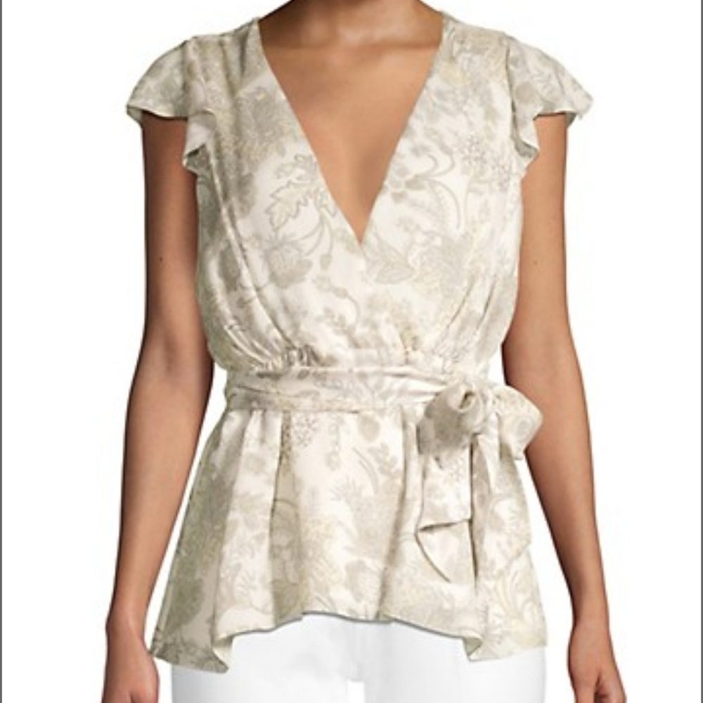 ELIE TAHARI RUBI PRINTED WRAP BLOUSE